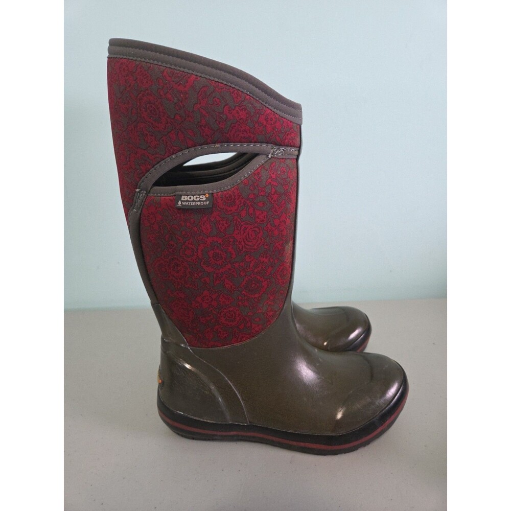 Bogs Plimsoll Quilted Floral High Rain Boots Womens Size 7 Dark Gray Multi